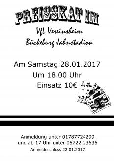 Preisskat im VfL-Vereinsheim am 28.01.2017 ab 18:00 Uhr
